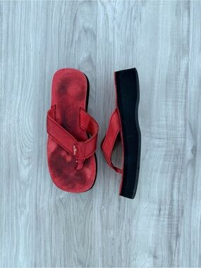 Rainbow Vintage Red Platform Flip Flops